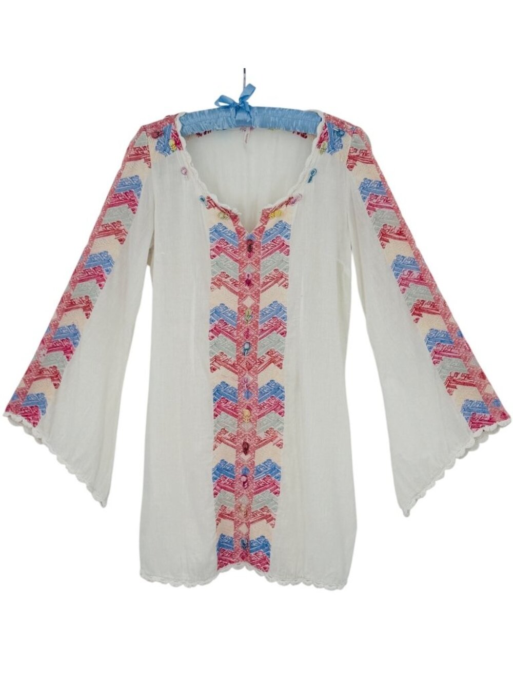 Free People White Embroidered Crochet Trim Bell Sleeve Mini Dress 4| Cottagecore - Picture 1 of 16
